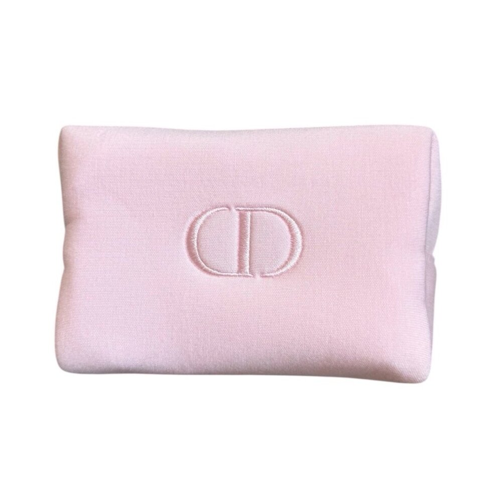 CD Christian Dior cosmetic bag, pink with silver zipper, new with plastic